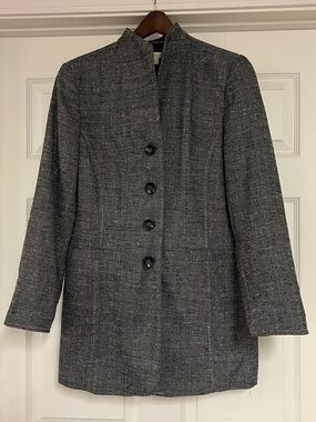 Coldwater Creek Gray, Black, White Tweed Women's Riding Blazer Jacket Size 12